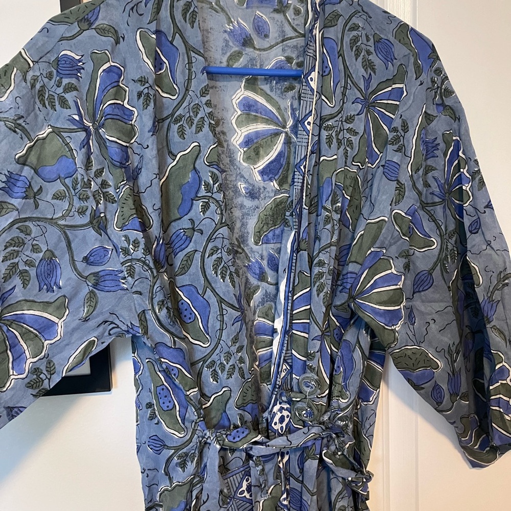 Floral Kimono Robe in Blue and Green